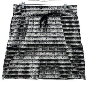 T by Talbots Womens Skirt Black White Striped Elastic Waist Drawstring Size L